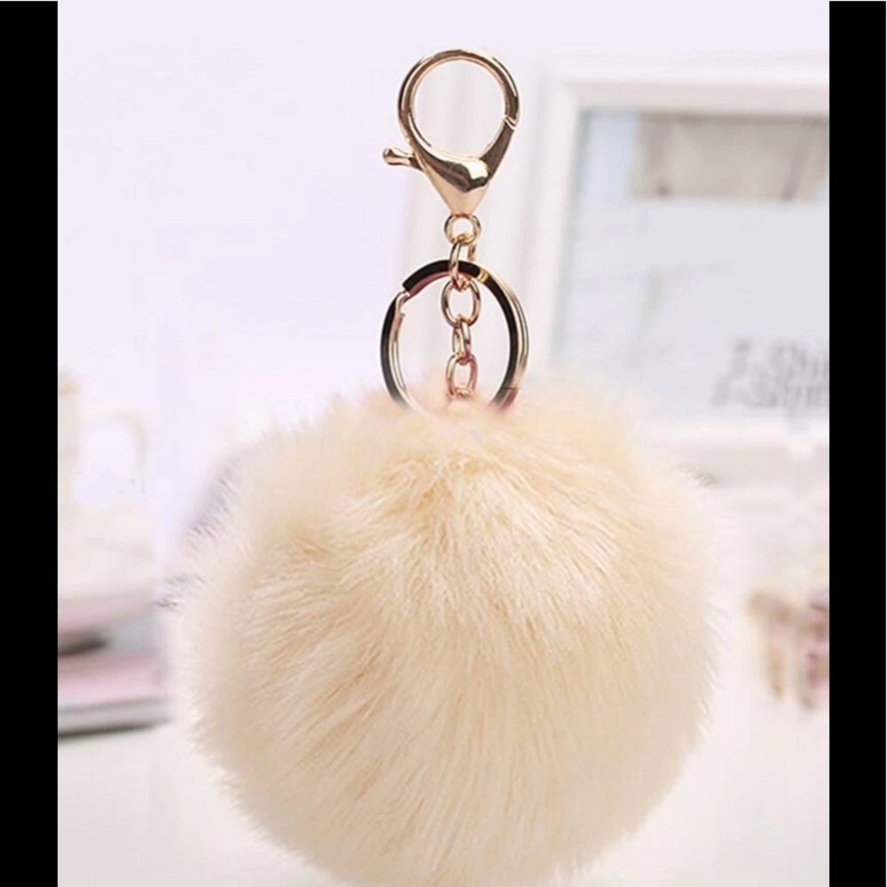 Beige Pompom Keychain